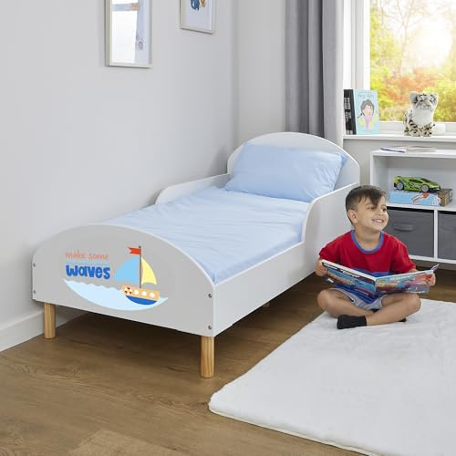 Liberty House Toys Kids Toddler Bed, Make Some Waves, H68 x W74 x D144cm, White | H68 x W74 x D144cm, White, Wooden