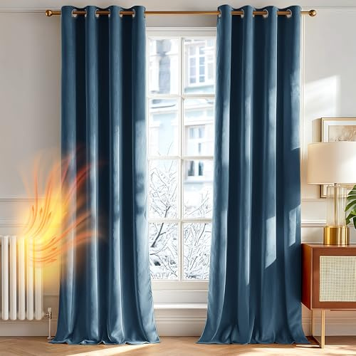 Deconovo Samtvorhang Blickdicht Gardinen mit Ösen Velvet Vorhänge Samt Verdunkelungsvorhang für Wohnzimmer Schlafzimmer Vorhang Verdunkelung, H240 x B140 cm, Blaugrau, 2er Set