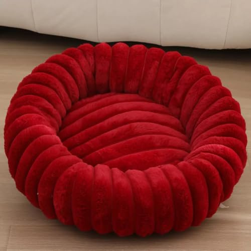 Yuly Hundebett Rund für kleine und große Heimtiere, Katzenbett Donut, Weich & Warm, Hundekissen Hundesofa Kuscheliges Hundekorb Waschbar rutschfeste Unterseite (Rot,70cm/27.6in)