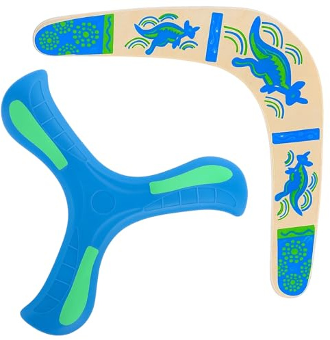 NieYat 2 Stück Bumerang Set, Boomerang,Holz Und Blauer Boomerangs Für Erwachsene, Ideal Für Outdoor Spiele, Camping Und Familienaktivitäten
