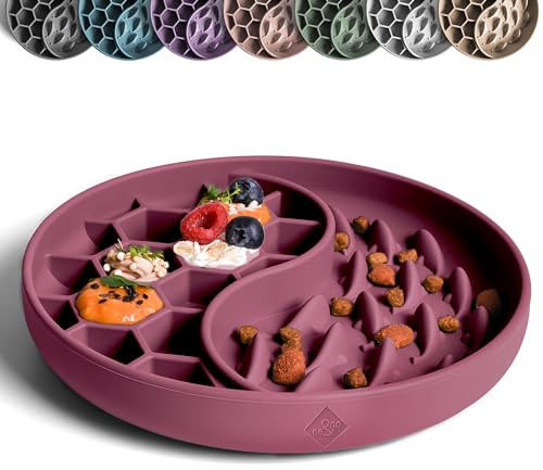 ne&no® Anti Schling Napf für Hunde und Katzen I Slow Feeder I Leckmatte Hund mit großem Saugnapf I Schleckmatte Katze für Nassfutter und Trockenfutter (Ruby)