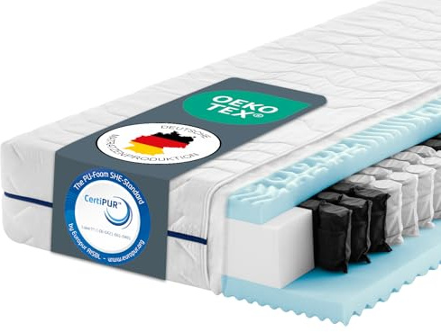 PURAMED Taschenfederkernmatratze Komfort Plus 180x200 cm | Härtegrad H3 | Höhe 24 cm | 7-Zonen Matratze | waschbarer Doppeltuch-Bezug | Oeko-TEX® & CertiPUR Zertifiziert | produziert in Deutschland