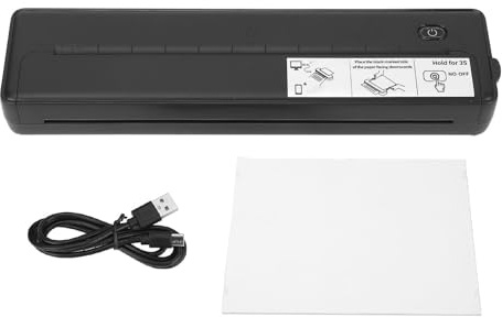 Walfront Thermodrucker, Thermo-Etikettendrucker A4, 203 DPI, Tragbar, Kabellos für Reisen, mit 1800 MAh, Kompatibel mit IOS-Papier Im A4-Format (Black)