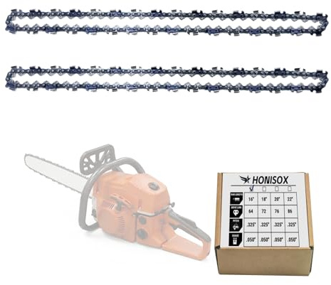 HONISOX Cadena Motosierra 16 Pulgadas 2 piezas, Paso 0.325 Calibre 1,3 mm (0.05) 64 Eslabones, Cadena Sierra para Motosierra Eléctrica y Gasolina Accesorio Repuesto Compatible con Stih Husqvar Maki