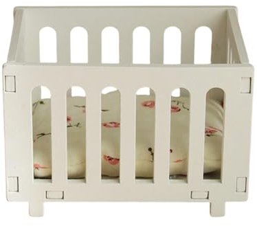 Kaeltsyn Wooden Rocking Crib for 1: 12 Scale Dollhouses Decoration and Pretend Play Doll Bedding Set for Cradle