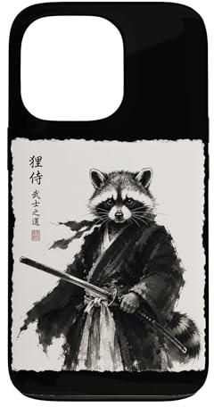 Japanese Raccoon Samurai Warrior Anime Sumi-e Ink Graphic Case for iPhone 13 Pro