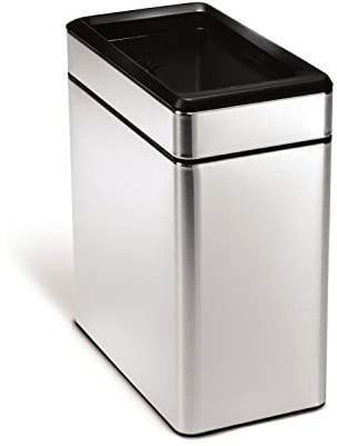 simplehuman CW1225 10L Slim Profile Open Office Business Commercial Bin, Lift-Off Lid, Inner Bucket, Fingerprint-proof, Brushed Stainless Steel, W 15.8 cm x H 33.1 cm x D 28.8 cm