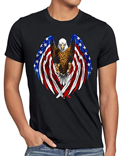 style3 USA Adler T-Shirt Herren US Amerika Stars Stripes Weisskopfadler, Größe:XXL, Farbe:Schwarz