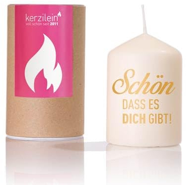 kerzilein Flämmchen SCHÖN DASS ES DICH GIBT gold, klein 8 x 6 cm, Spruchkerze handveredelt, Geschenkidee