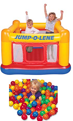 Intex Inflatable Jump-O-Lene Ball Pit Playhouse Bouncer House with 100 Play Balls by Intex