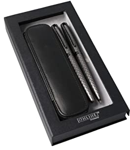 Online Schreib-Set Eleganza Diamond Titan I enthält Kugelschreiber, Füller, Echt-Lederetui I 3-teilig I in Geschenkbox I Füllhalter für Standardpatronen I Kulli mit Großraummine G2, 1 Stück (1er Pack)
