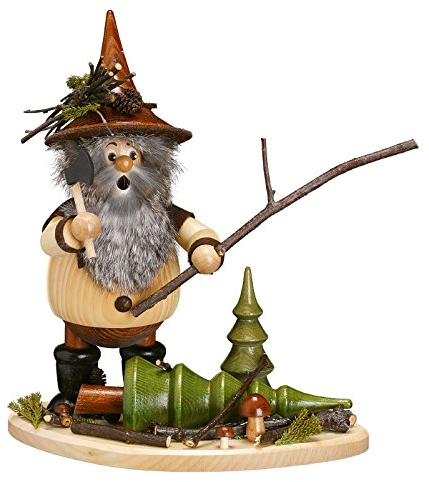 DWU Original Erzgebirgischer Räuchermann® Waldwichtel auf Brett groß Waldarbeiter Natur - inkl. Original Crottendorfer Räucherkerzen #896