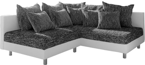 DELIFE Eckcouch Clovis Weiss Schwarz Ottomane Rechts Ecksofa Modulsofa