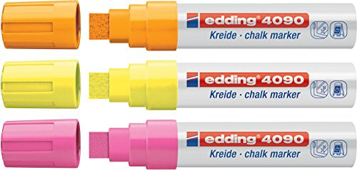 edding 4090 Kreidemarker - Farbe: Pink, Orange und Gelb NEON - Kreidestift/Fenstermarker - Beschriften von Fenster, Tafel und Glas - Feucht abwischbar