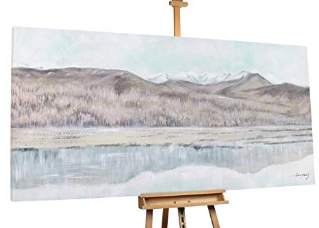 KunstLoft® XXL Gemälde 'Vergangener Herbst' 200x100cm | original handgemalte Bilder | Modern See Berge Grau Braun Grau | Leinwand-Bild Ölgemälde einteilig groß | Modernes Kunst Ölbild