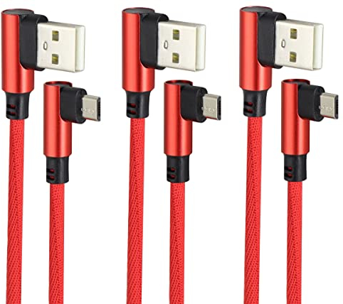 AAOTOKK (23cm/9Pouces 90 Degrés Micro USB Câble Angle Droit USB 2.0 Mâle à Micro Mâlecâble Synchronisation et Charge Rapide Pour Android,Samsung,LG,Huawei,Smartphones et Plus(Rouge/3Pack-0.23m)