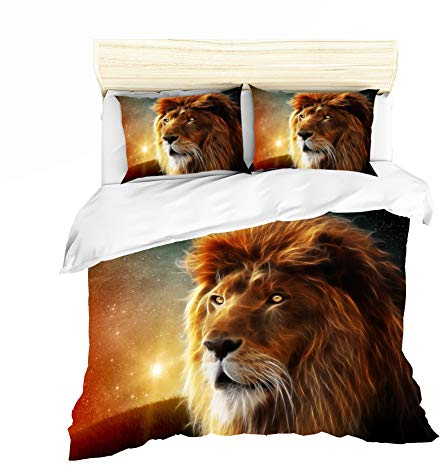 AYMAING Bettwäsche-Set, König der Tiere - Löwe Motiv, Bettbezug 135x200 cm, Kopfkissenbezug 50 x 75 cm- Mikrofaser