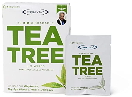The Eye Doctor Tea Tree Eyelid Wipes - 40x Single Use Tea Tree Eye Wipes – Suitable for Sensitive Eyes, Dry Eyes, Blepharitis, MGD & Demodex – Environmentally Friendly, Biodegradable