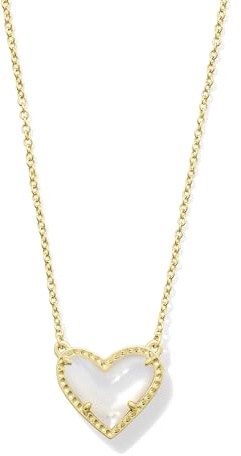 Kendra Scott Ari Heart Short Pendant Necklace in Ivory Mother Of Pearl, 14k Gold-Plated Brass, Fashion Jewelry for Women