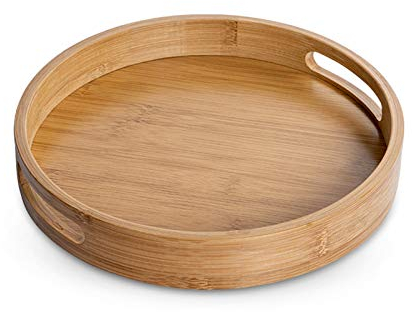 XGzhsa Bamboo Serving Tray with Handles, Round Food Tray Made of Natural Bamboo Material, Ideal for Bread, Fruit, Coffee, Milk, Tea and More (30 x 30 x 5cm)