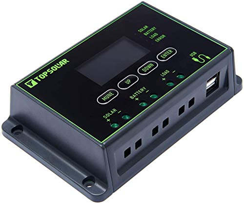 Topsolar 20 A Solar-Ladegerät-Controller (20A-KZQ), 12-24 V, Blau/Grün/Schwarz/Silber