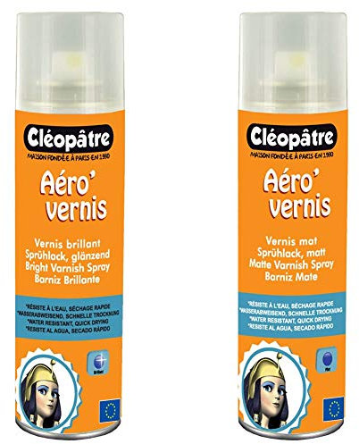 CLEOPATRE - AVB250 - Aéro'Vernis - Aérosol de Vernis Brillant - 250 ml 21 x 16 x 18 cm transparent & AVM250 - Aéro'Vernis - Aérosol de Vernis Mat - 250 ml