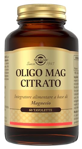 Solgar Oligo Mag Citrato 60 Tavolette - Magnesio Citrato 400mg | Magnesio in forma citrato: buona biodisponibilità; 400 mg x 2 tavolette.; Contribuisce a ridurre stanchezza e affaticamento.