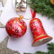 Christbaumkugel und Weihnachtsglocke Hochwertiger Christbaumschmuck Set aus Holz mit Blumenmuster- 6.5 cm Ukrainische Handarbeit Petrykiwka Alte Welt Weihnachtsschmuck