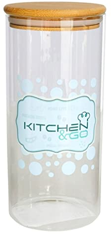Bote de cristal borosilicato con tapa de madera de bambú, recipiente, tarro de almacenamiento café, galletas, legumbres, especias, 1300 ml, 22,3 x 10 cm, modelo aleatorio