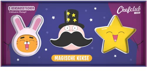 CHEFCLUB, Keksausstecher Magische Kekse, Ausstechformen im fantasievollen Design, 3er-Set Ausstecher Metall inkl. Rezept, Ab 4 Jahren