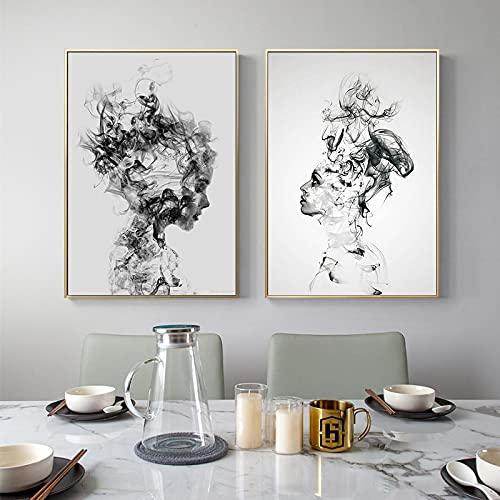 Leju Art Schwarz und Weiß Frauen Bild Wandkunst Nordic Poster und Drucke Moderne Leinwand Malerei Home Schlafzimmer Dekor Poster 50x70cm (19,7x27,6in)x2 Rahmenlos