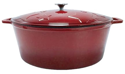 Grillfürst Dutch Oven Sternentöpfchen 12 Liter - roter Gusseisen Bräter mit Henkeln und pflegeleichter Emaillierung, ovaler Schmortopf für Grill und Herd