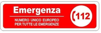 NEW CARTELLO SEGNALETICO UNI - Numero unico europeo per tutte le emergenze 112 - Adesivo Extra Resistente, Pannello in Forex, Pannello In Alluminio (ADESIVO 30X12 CM)