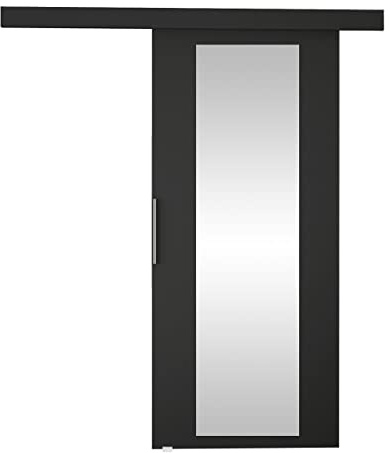 Schiebetürsystem Pikano IV mit Selbstschließer Zimmertür Aluminiumgriffe Komplett-Set für Schiebetüren, Tür Innentüren Trennwände (Schwarz/Spiegel, Modell: 70)