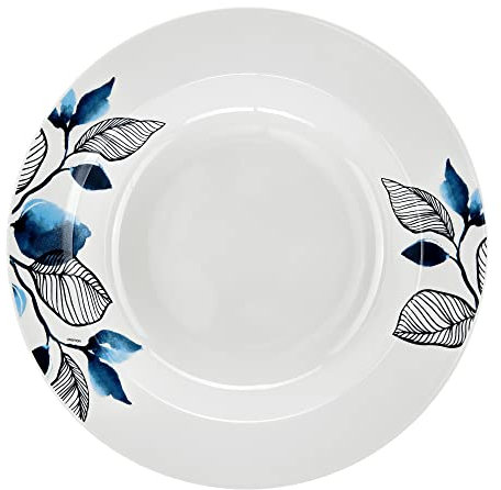 AMBITION Suppenteller Blue Flower Durchmesser 23 cm Porzellanteller Essteller Pastateller Porzellan weiß blau schwarz