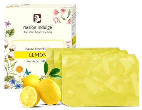 Passion Indulge Handmade Natural Lemon Soap Bath Bar Pack of 1 (3 Soap, 100 Gram) | Refreshing Bath Bar with Pure Lemon Essential Oils | Paraben-Free | Deep Cleansing & Skin Clarifying
