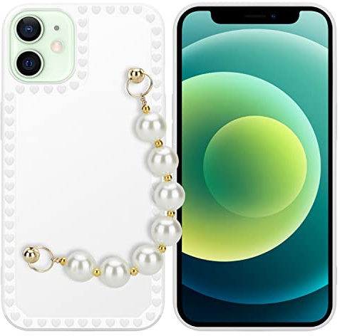 Cadorabo Hülle kompatibel mit Apple iPhone 12 MINI Schutzhülle TPU Silikon Case Handschlaufen Design mit Perlen Slim Kratzfest Weiche Gummi mit Rundumschutz Case Hülle für iPhone 12 MINI in Weiß