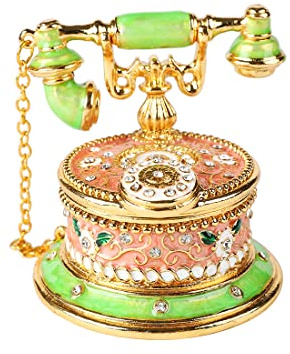 QIFU Hand Painted GreenPink Telephone Figurine Trinket Box Hinged Unique Gift for Family(QF1089)