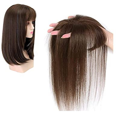 XDYY Clip in Extensions Echthaar Damenhaarteil Unsichtbare Damenperücke nahtlose Pony-Haarverlängerung Haarteil mit Luftfransen (35 cm, Dunkelbraun)