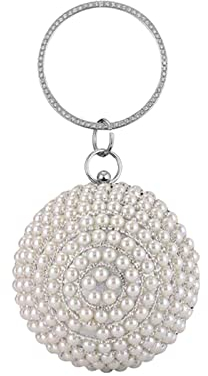 CORIOS Clutch Damen Perlen Abendtasche Runde Kugel Strass Clutch Bag Schultertasche Abnehmbarer Kette Klein Tasche Handtasche für Hochzeit Abendparty Geburtstag Tanzparty Bankett Silber