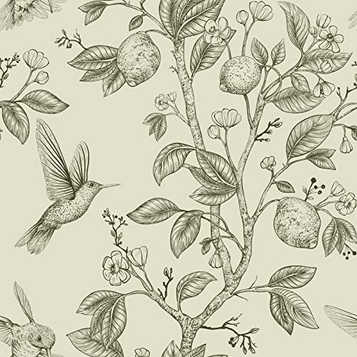 VEELIKE Beige Blumentapete Vintage 44.5cm×900cm Tropische Blätter Tapete Selbstklebend Folie Möbel Zitrone Fototapete Dschungel Deckentapete Wand Dekoration Schlafzimmer Küchentapete Abwaschbar