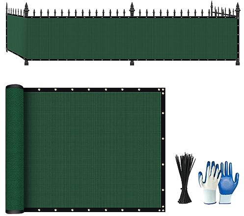 Privacy Fence Screen,with Gloves, 6X50FT Heavy Duty 220GSM 98% Blockage Privacy Screen Fence for Outdoor Wall Garden Yard Backyard (Dark Green)