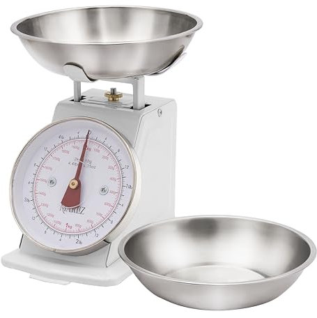 MARLIZ Báscula de cocina pequeña retro de 4.5 libras/2 kg con 2 cuencos color blanco, escala de esfera mecánica, báscula de cocina vintage, báscula de cocina, báscula de cocina