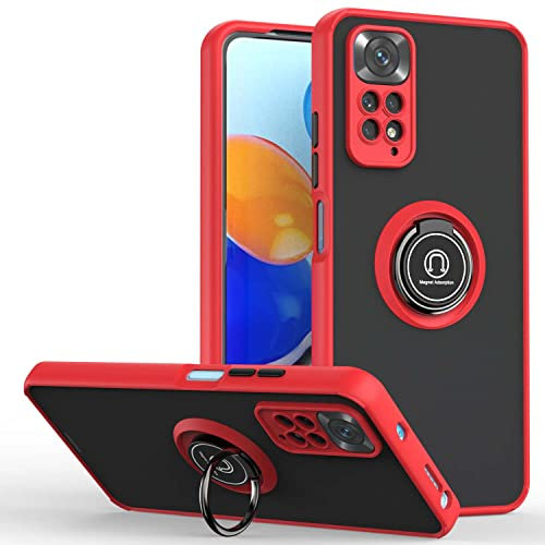 ILING Coque pour Xiaomi Redmi Note 11/Redmi Note 11S 4G, Mat Translucide Toucher Doux Housse, Antirayures Antichoc Dos Rigide PC + TPU Bumper Silicone Étui avec Support pour Bague (Rouge)