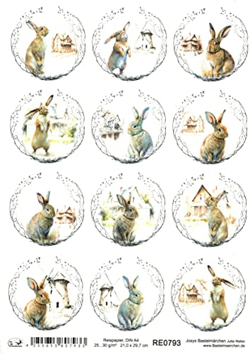 Josys Bastelmärchen Reispapier A4 Strohseide Decoupage Ostern Kranz Osterhase Haus Windmühle RE0793