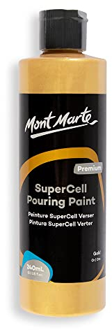 MONT MARTE SuperCell Pouring Paint Premium 8.1 US fl.oz (240ml) – Gold Paint Bottle, Creates Instants Cells In Fluid Art, Ideal for Art, Craft, Pour Art