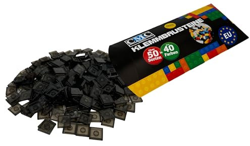 250 x Klemmbausteine Fliesen Tiles Bausteine 2x2 Noppen Kompatibel freie Farbenwahl (024 - Schwarz Transparent)