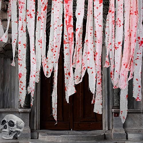 25M Halloween Gruseliges Bluttuch,gruseliges gruseliges Tuch mit blutigen Drucken, gruseliges Stoffblutstreifen-Tuch für Halloween