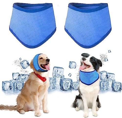 Dog Cooling Collar 2 Pack Ajustable Summer Pet Neck Collar Dog Neckerchief, Dog Ice Scarf, Pet cool bandana for Dog (M)