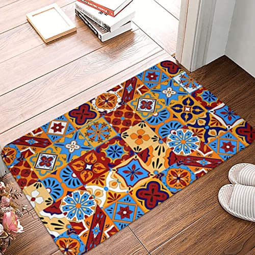 Indoor Outdoor Mat Mexican Talavera Ceramic Tile Pattern 40X60Cm Kitchen Mats Funny Door Mat Non-Slip Welcome Mat For Bathroom Hallway Doorstep